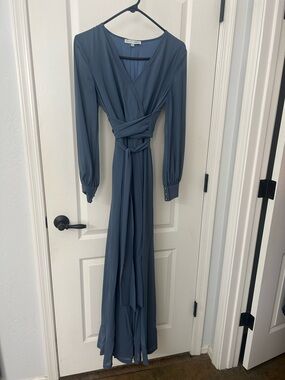 Baltic Born Dusty Blue Long Sleeve Wrap Maxi Dress